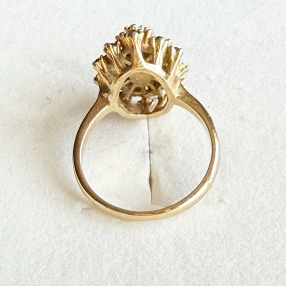 Emerald Marquise Cluster Cocktail Ring Gold HGE Electroplate Vintage 60-70s Sz 9 - Picture 3 of 9